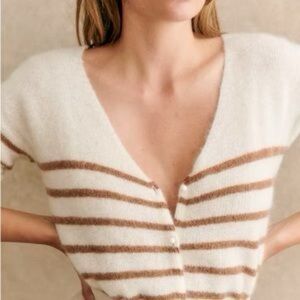 Sezane Barry Cardigan Ecru Camel Stripe Size Small